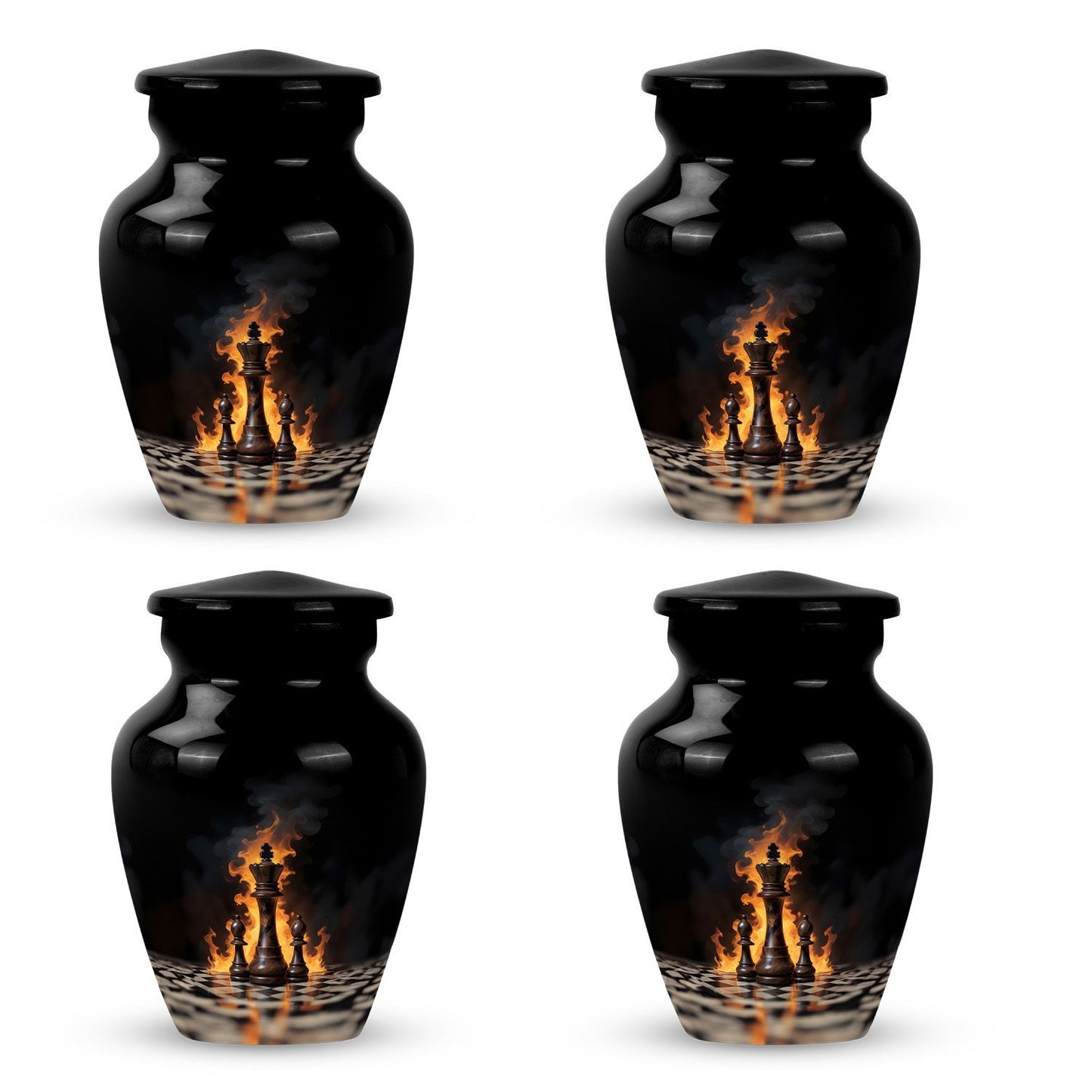 Classic chess-themed 10-inch memorial urn.