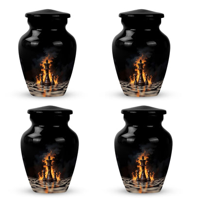 Classic chess-themed 10-inch memorial urn.