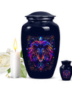 Artistic Lion Cremation Urn For Human Ashes - Neon Lion Art Urn For Men