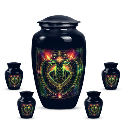 Zodiac-themed classic cremation urn.