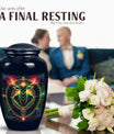Zodiac-themed classic cremation urn.