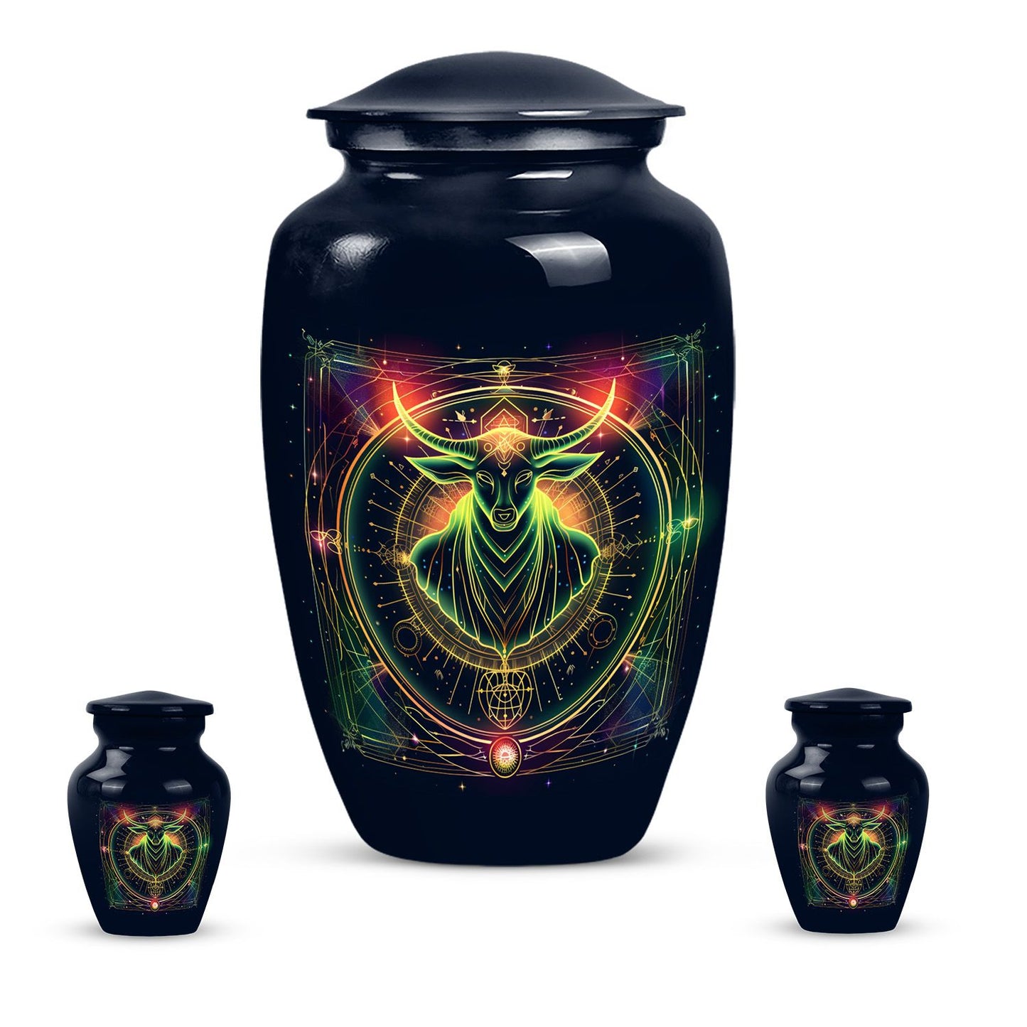 Zodiac-themed classic cremation urn.