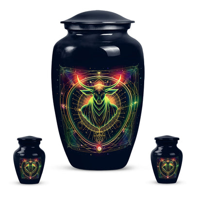 Zodiac-themed classic cremation urn.