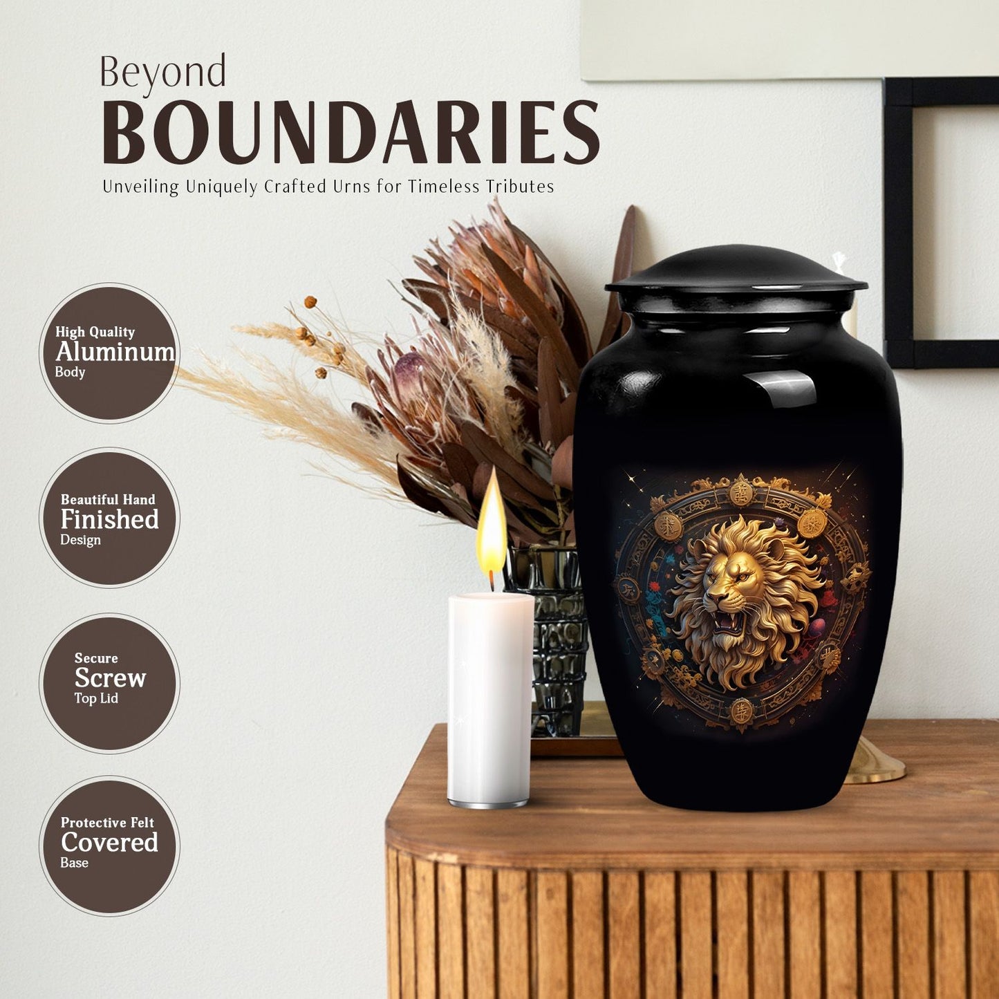 Classic 10-inch Zodiac Urn made of Aluminium.