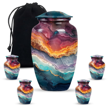 10 inch Vibrant Swirl urn, classic aluminium funeral urn