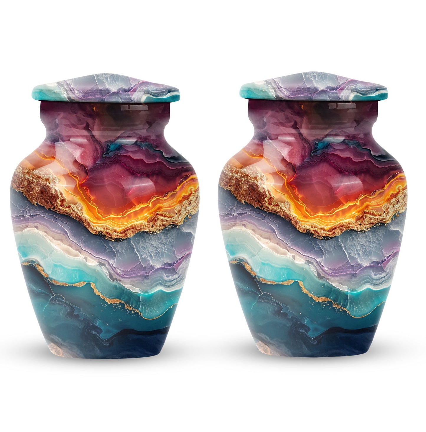 10 inch Vibrant Swirl urn, classic aluminium funeral urn