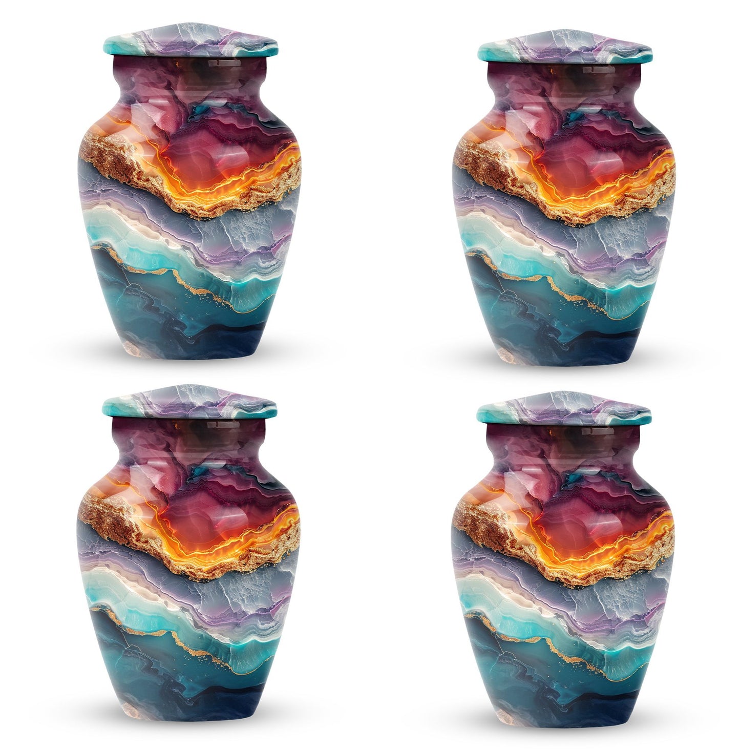10 inch Vibrant Swirl urn, classic aluminium funeral urn