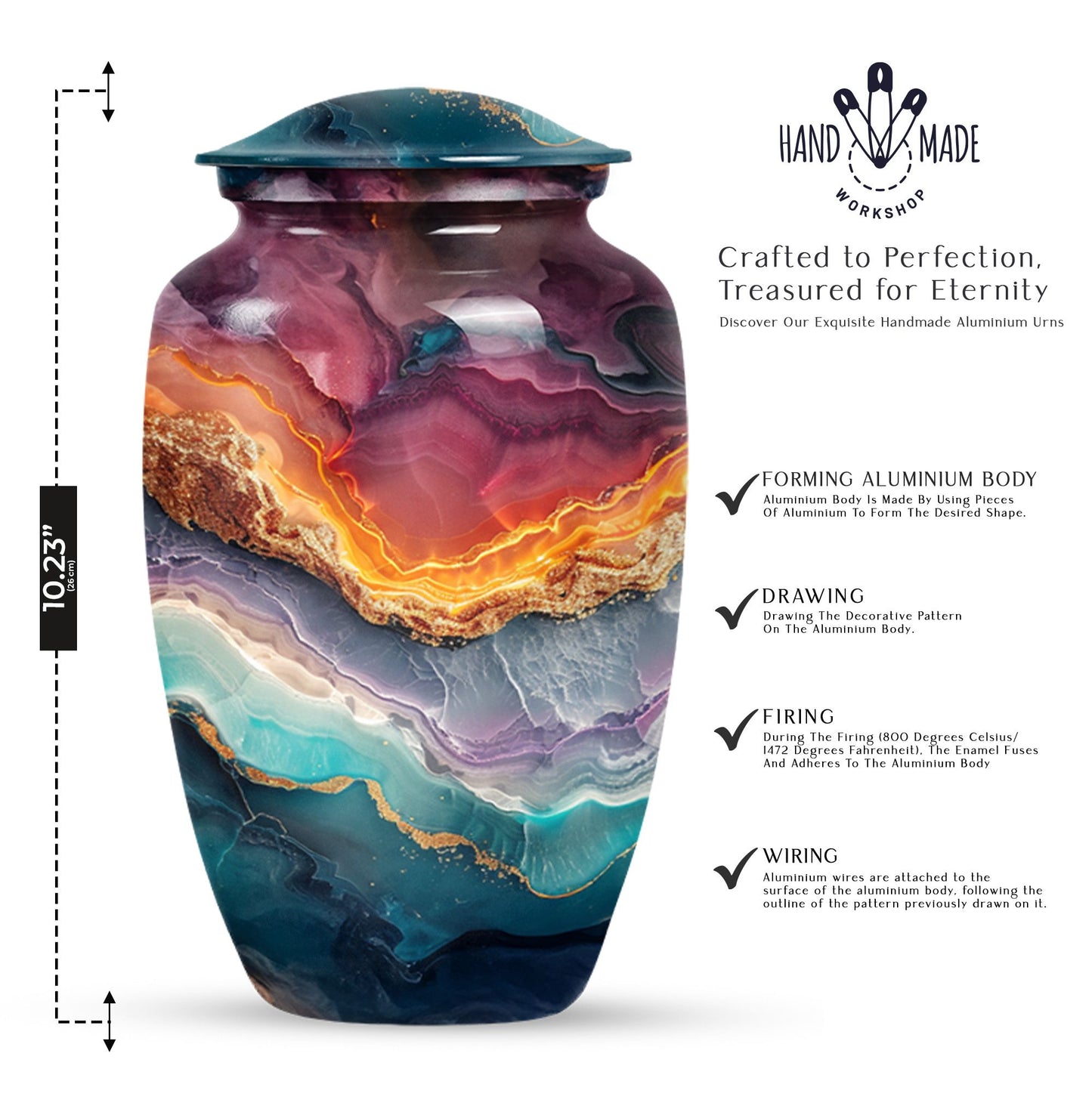 10 inch Vibrant Swirl urn, classic aluminium funeral urn