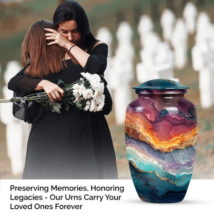 10 inch Vibrant Swirl urn, classic aluminium funeral urn