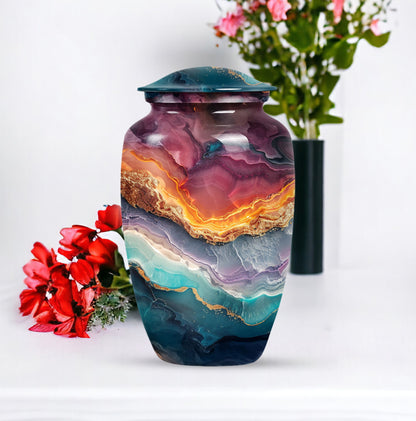 10 inch Vibrant Swirl urn, classic aluminium funeral urn