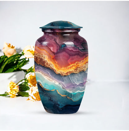10 inch Vibrant Swirl urn, classic aluminium funeral urn