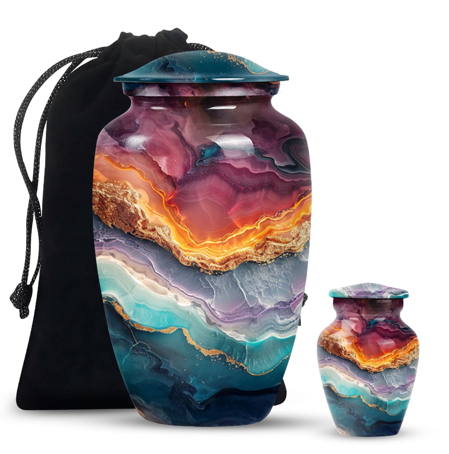 10 inch Vibrant Swirl urn, classic aluminium funeral urn