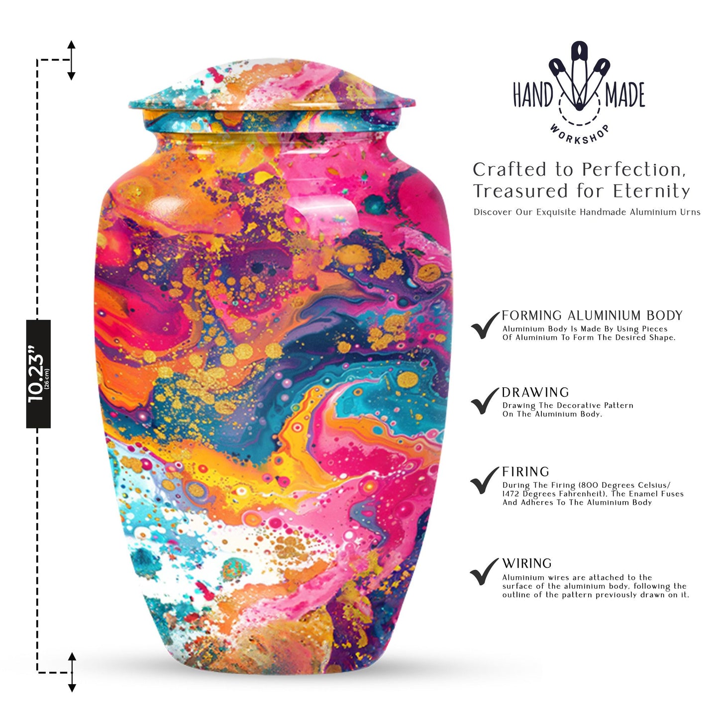 10 inch vibrant swirl urn made of aluminum for adult ashes