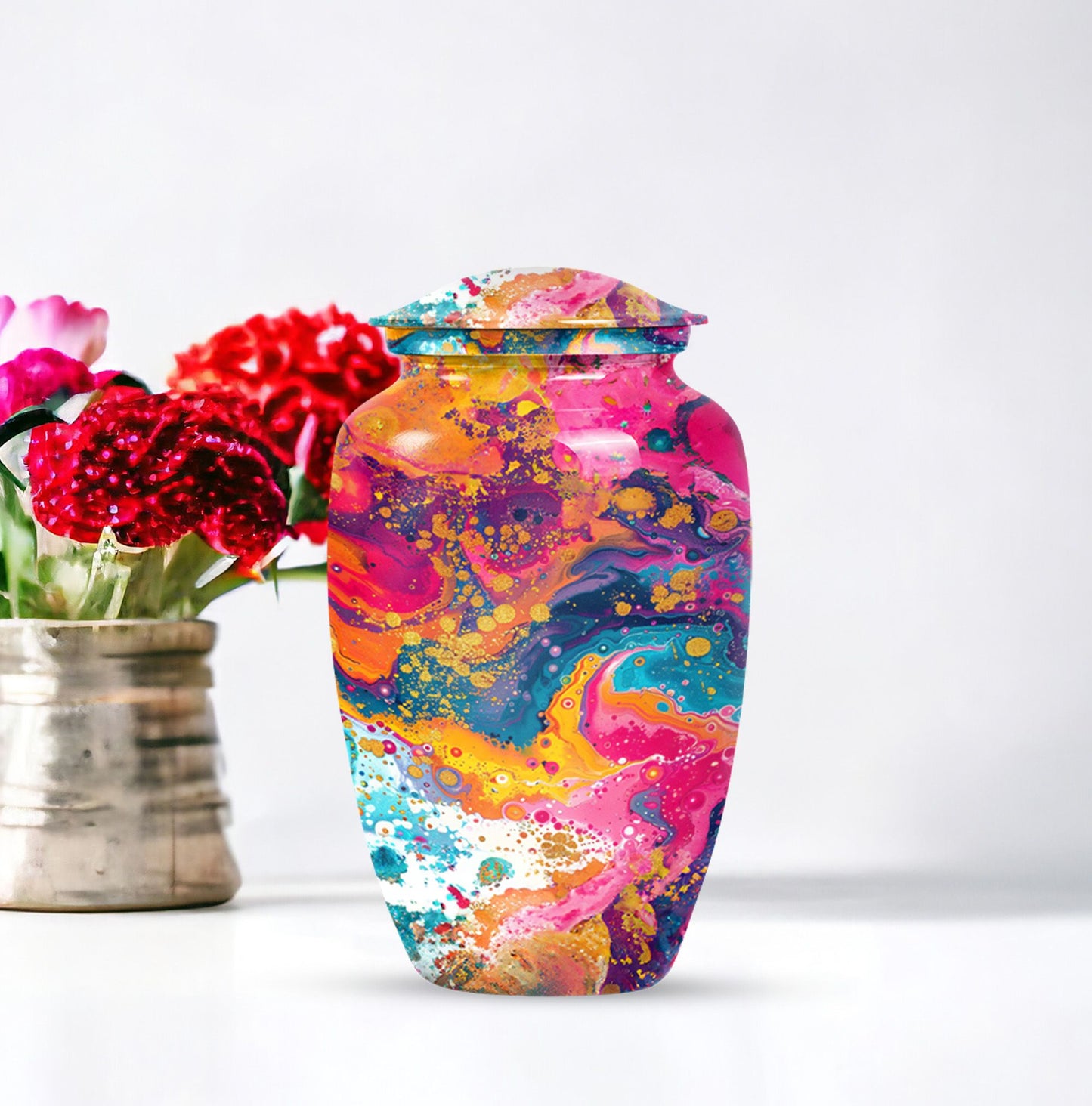 10 inch vibrant swirl urn made of aluminum for adult ashes