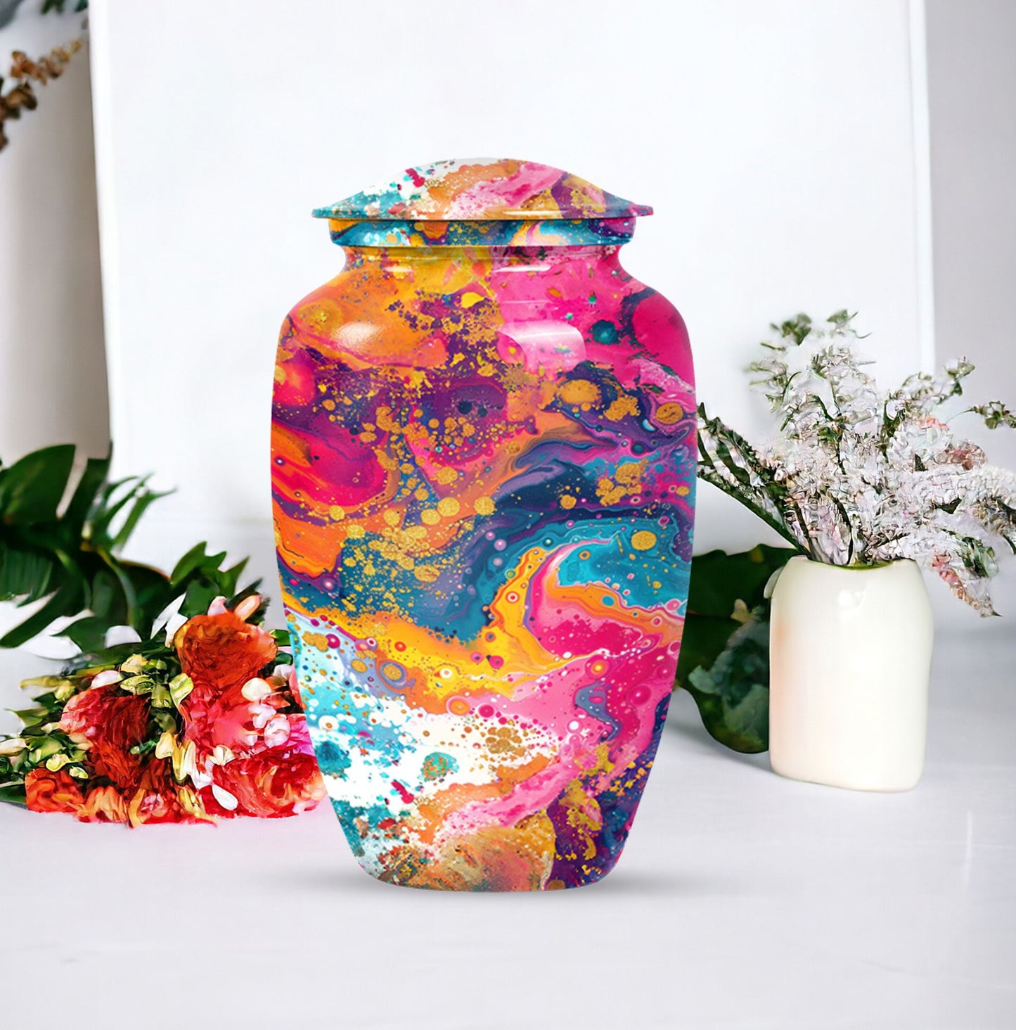 10 inch vibrant swirl urn made of aluminum for adult ashes