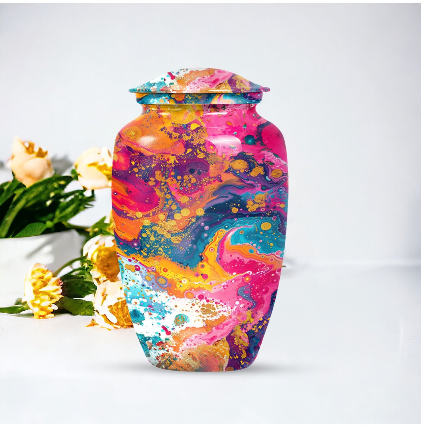 10 inch vibrant swirl urn made of aluminum for adult ashes