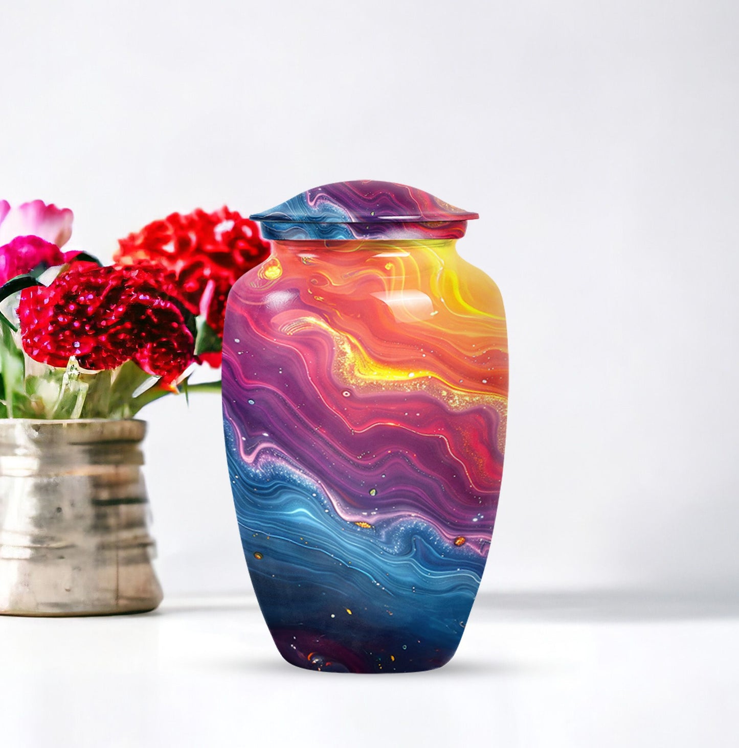 10-inch vibrant swirl urn.