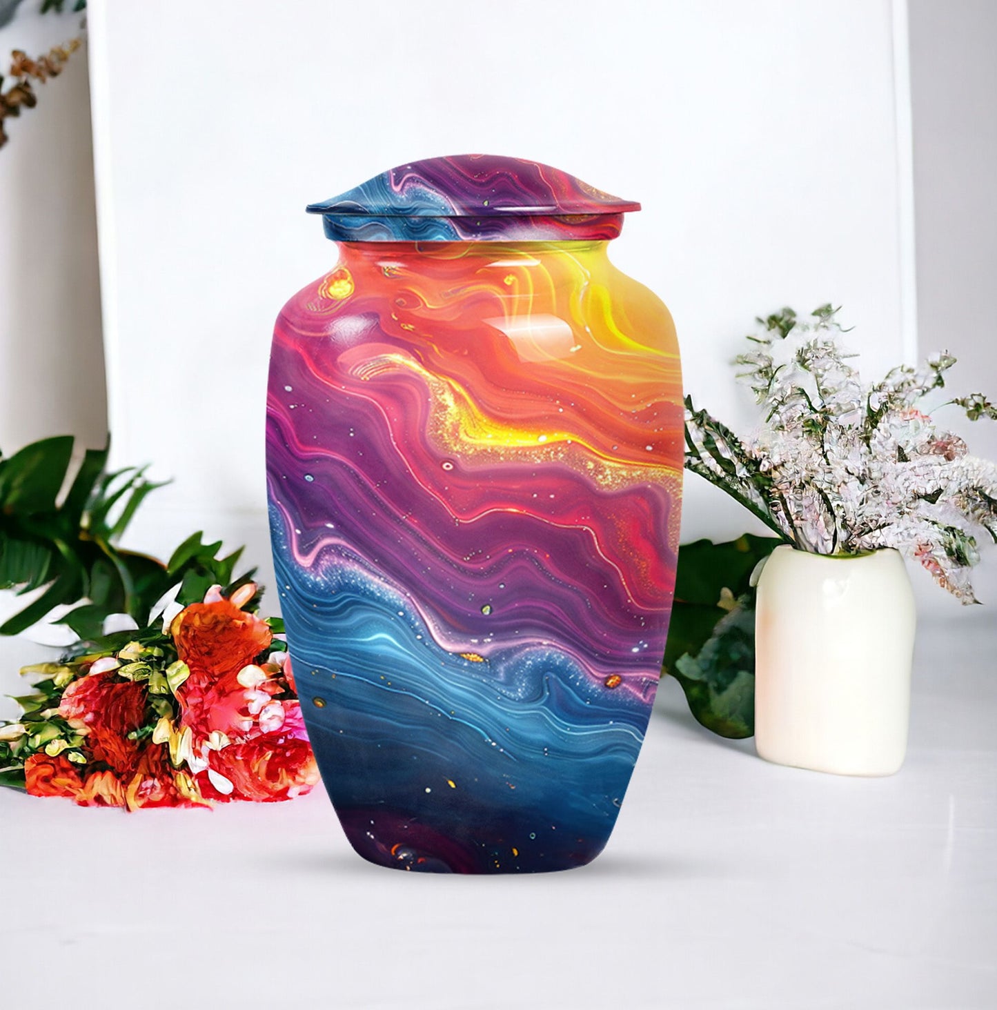 10-inch vibrant swirl urn.