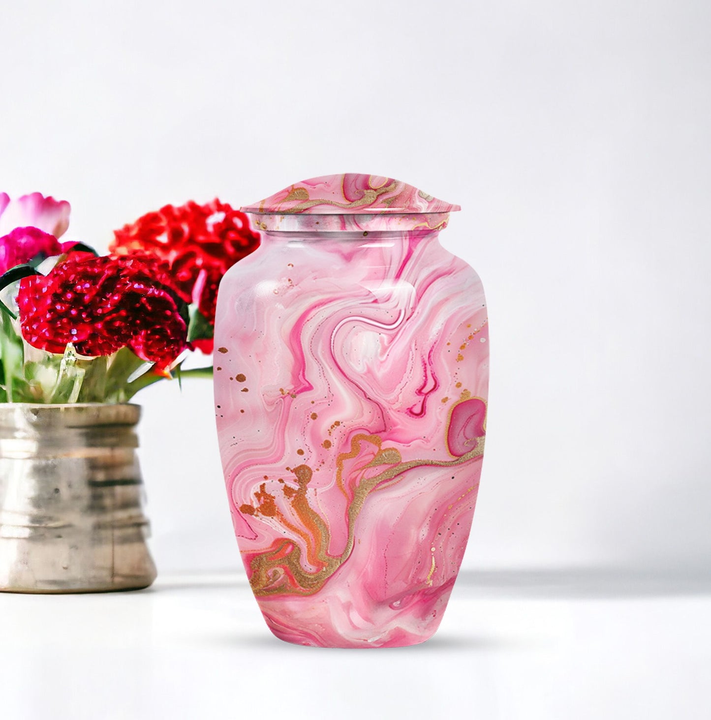Vibrant Swirl Urn, large Abstract Aluminium burial urn for ashes for women
