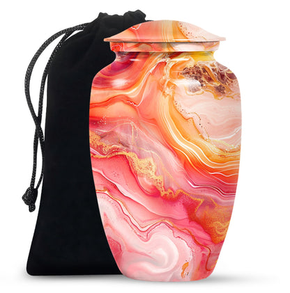 A 10 inch Vibrant Swirl memorial urn for burial, with an aluminimum finish in an abstract design