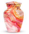 A 10 inch Vibrant Swirl memorial urn for burial, with an aluminimum finish in an abstract design