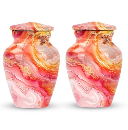 A 10 inch Vibrant Swirl memorial urn for burial, with an aluminimum finish in an abstract design