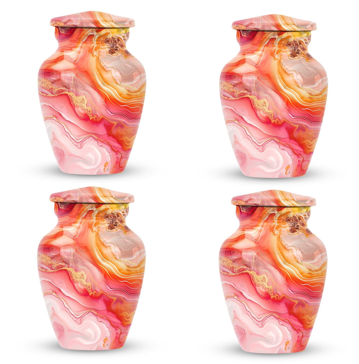A 10 inch Vibrant Swirl memorial urn for burial, with an aluminimum finish in an abstract design