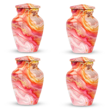 A 10 inch Vibrant Swirl memorial urn for burial, with an aluminimum finish in an abstract design