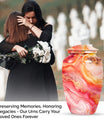 A 10 inch Vibrant Swirl memorial urn for burial, with an aluminimum finish in an abstract design