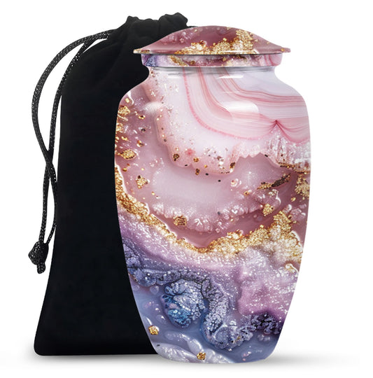 10-inch Vibrant Swirl urn made of aluminum for men's ashes, personalizable with engraved names