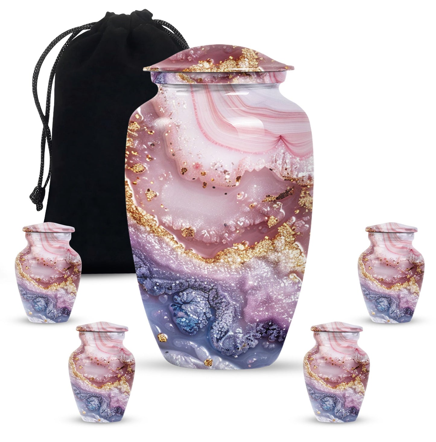10-inch Vibrant Swirl urn made of aluminum for men's ashes, personalizable with engraved names