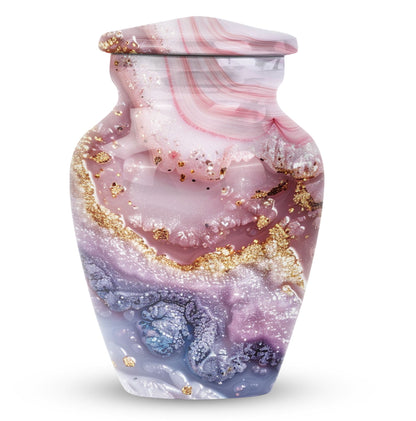 10-inch Vibrant Swirl urn made of aluminum for men's ashes, personalizable with engraved names