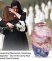 10-inch Vibrant Swirl urn made of aluminum for men's ashes, personalizable with engraved names
