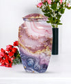 10-inch Vibrant Swirl urn made of aluminum for men's ashes, personalizable with engraved names