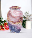 10-inch Vibrant Swirl urn made of aluminum for men's ashes, personalizable with engraved names