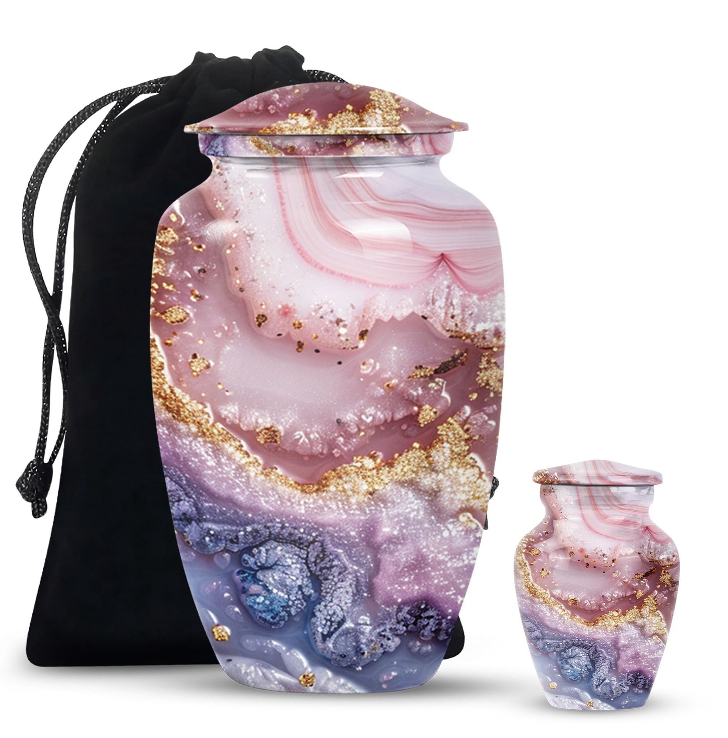 10-inch Vibrant Swirl urn made of aluminum for men's ashes, personalizable with engraved names