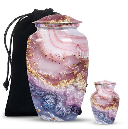 10-inch Vibrant Swirl urn made of aluminum for men's ashes, personalizable with engraved names