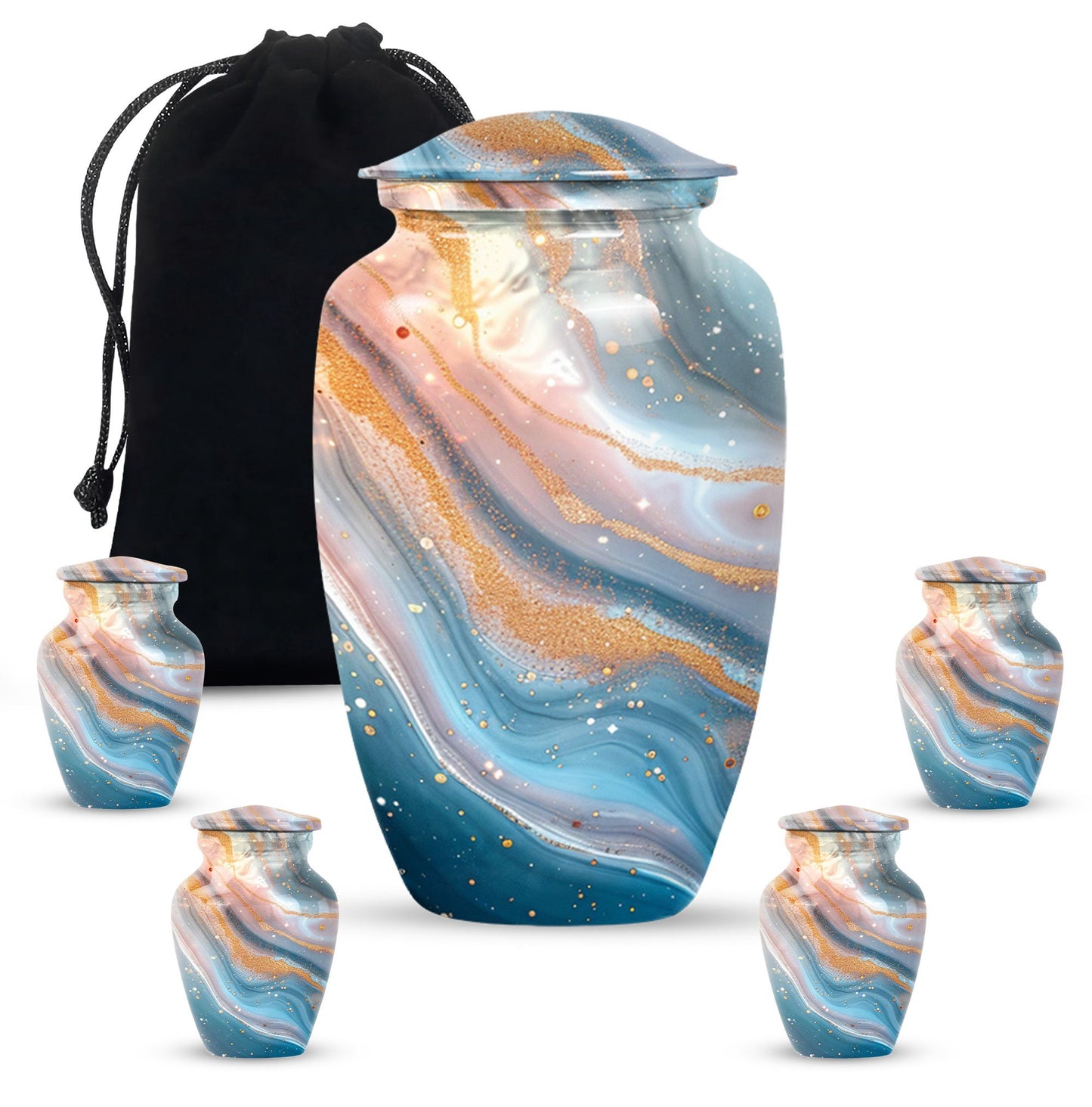 Vibrant Swirl Urn, 10-inch aluminium artistic cremation urn with capacity for 200 cubic inches of ashes
