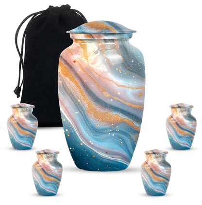 Vibrant Swirl Urn, 10-inch aluminium artistic cremation urn with capacity for 200 cubic inches of ashes