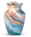 Vibrant Swirl Urn, 10-inch aluminium artistic cremation urn with capacity for 200 cubic inches of ashes