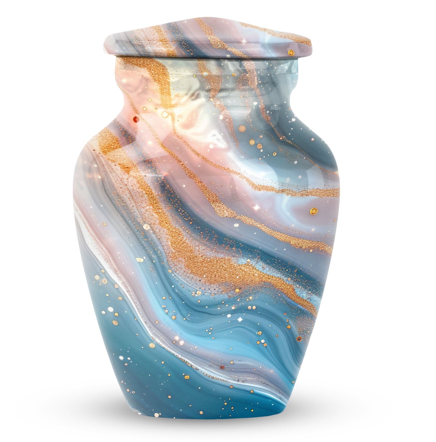 Vibrant Swirl Urn, 10-inch aluminium artistic cremation urn with capacity for 200 cubic inches of ashes