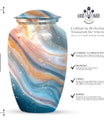 Vibrant Swirl Urn, 10-inch aluminium artistic cremation urn with capacity for 200 cubic inches of ashes