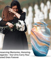 Vibrant Swirl Urn, 10-inch aluminium artistic cremation urn with capacity for 200 cubic inches of ashes
