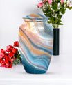 Vibrant Swirl Urn, 10-inch aluminium artistic cremation urn with capacity for 200 cubic inches of ashes