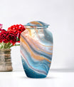 Vibrant Swirl Urn, 10-inch aluminium artistic cremation urn with capacity for 200 cubic inches of ashes