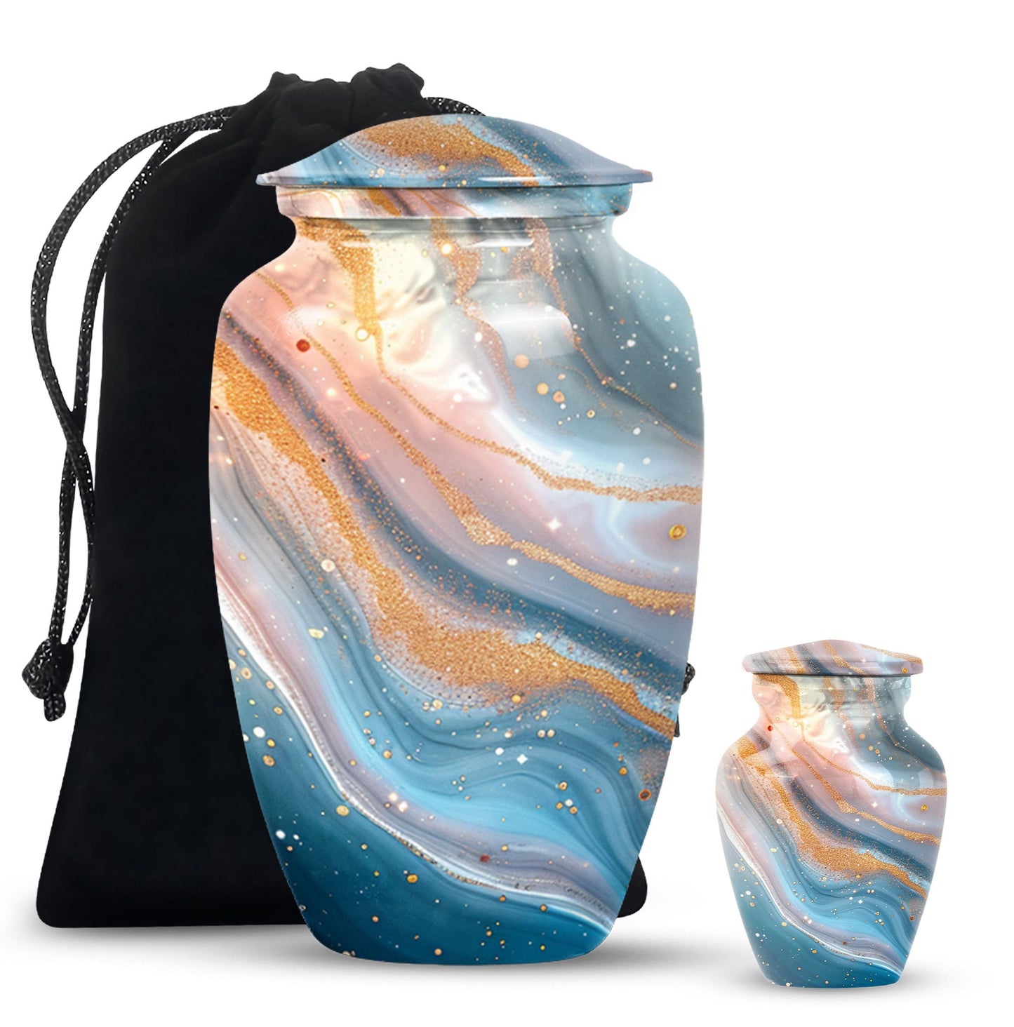 Vibrant Swirl Urn, 10-inch aluminium artistic cremation urn with capacity for 200 cubic inches of ashes