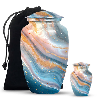 Vibrant Swirl Urn, 10-inch aluminium artistic cremation urn with capacity for 200 cubic inches of ashes