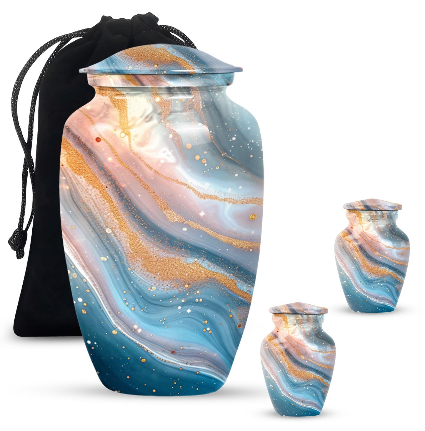 Vibrant Swirl Urn, 10-inch aluminium artistic cremation urn with capacity for 200 cubic inches of ashes