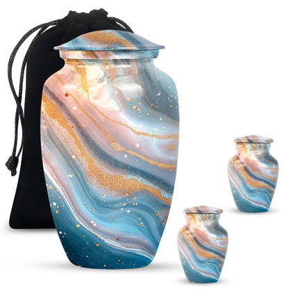 Vibrant Swirl Urn, 10-inch aluminium artistic cremation urn with capacity for 200 cubic inches of ashes