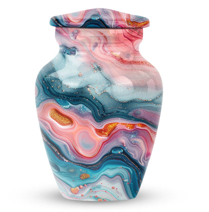 10-inch abstract aluminum cremation urn for dad, with personalization options.